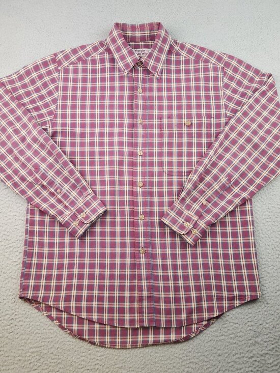 Wrangler Other - Vtg Wrangler Button Shirt Mens Medium Rugged Wear Brick Red Plaid Sawtooth Rodeo